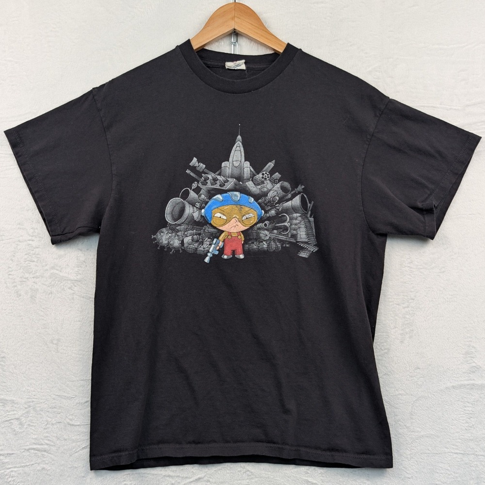 VTG Family Guy Delta Pro Weight T-Shirt Men's L Black Stewie Sci-Fi Cartoon Y2K